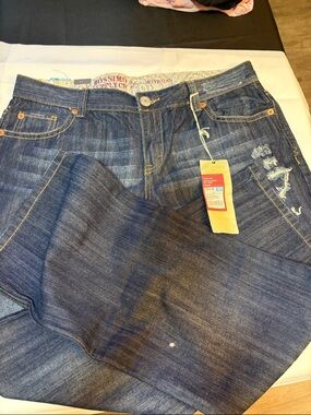 Straight-Leg Dark Blue Jeans with Light Distress - Women's